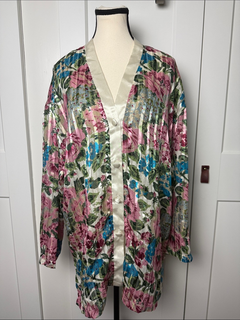 Vintage Gold Label Victoria Secret striped floral sleep shirt sheer panel Large